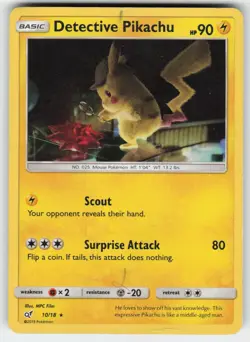 Detective Pikachu 10/18 Rare Detective Pikachu Pokemon Damaged - Image 1