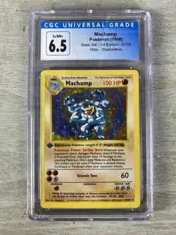 1999 1st Edition Machamp Shadowless 8/102 Holographic (CGC 6.5) Pokemon Card. - Image 1