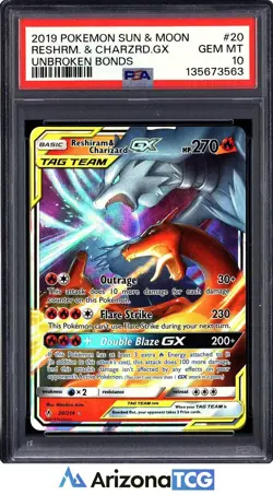 Pokemon 2019 Reshiram & Charizard GX 20 Tag Team Unbroken Bonds GEM MINT PSA 10 - Image 1
