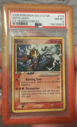 Pokemon Entei Gold Star Holo 113/115 EX Unseen Forces PSA 8 English - Image 1