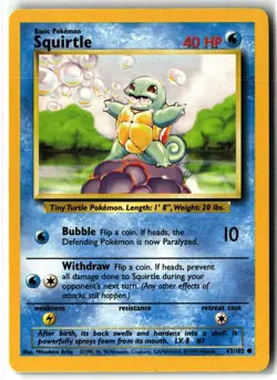 Squirtle ⭐ 63/102 Common Base Set Unlimited 1999 Pokemon NM/LP - Image 1