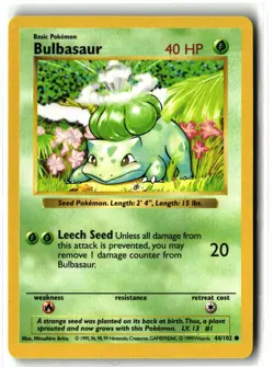 Bulbasaur ⭐ 44/102 Vintage WOTC Base Set Shadowless 1999 Pokemon NM - Image 1