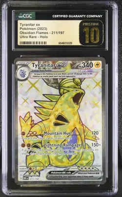 CGC PRISTINE 10 2023 Pokemon Obf EN-Obsidian Flames Tyranitar EX #211 Ultra Rare - Image 1
