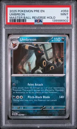 Umbreon Master Ball Reverse Holo Pokemon En-Prismatic Evolutions 059/131 PSA 9 - Image 1