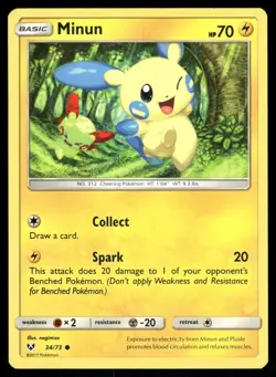 Minun 34/73 Common Shining Legends Pokemon Lightly Played - Image 1