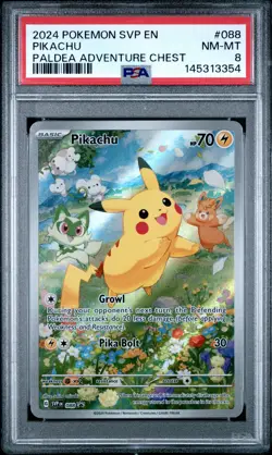 2024 POKEMON SVP EN-SV BLACK STAR PROMO PALDEA ADVENTURE CHEST PIKACHU PSA 8 - Image 1