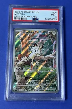 2025 Pokemon PFL EN Meowth Illustration Rare #106 PSA 9 MINT - Image 1