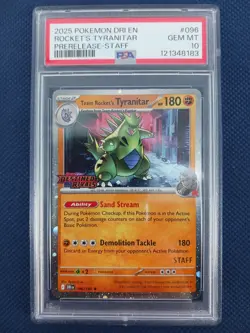 Pokemon Team Rocket's Tyranitar #96/182 Prerelease Staff Promo PSA 10 - Image 1