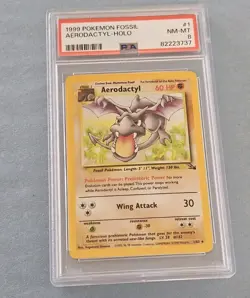 Pokemon Aerodactyl Fossil 1/62 Holo Unlimited 1999 PSA 8 - Image 1