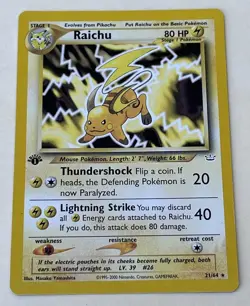 Vintage RAICHU 1st Edition Pokemon Card 2000 Non-Holo Neo Revalation 21/64 NM - Image 1