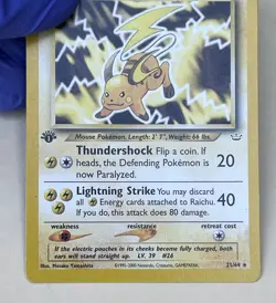 Vintage RAICHU 1st Edition Pokemon Card 2000 Non-Holo Neo Revalation 21/64 NM - Image 3