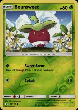 Bounsweet Common SM Base Set 18/149 Grass Reverse Holo Pokemon Card - Image 1