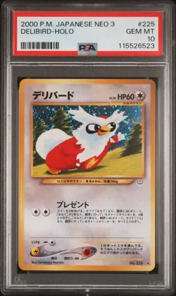 PSA 10 2000 POKEMON JAPANESE NEO 3 #225 DELIBIRD-HOLO RARE 2000 - Image 1