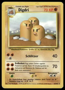 Pokemon Digdri Dugtrio 19/102 German Base Set Rare 1999 MP - Image 1