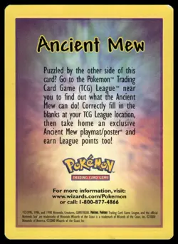 WOTC Pokemon Ancient Mew Details Promotional Insert League Movie 1999 NM - Image 1