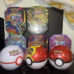 Pokemon TCG Mega Charizard X Tin Lot of 5 Brand New & Sealed + 3 poke balls - Image 1
