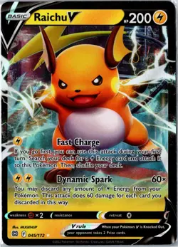 Pokemon Card - Raichu V 045/172 Brilliant Stars V Rare Holo Near Mint - Image 1