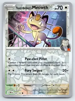 Pokemon Team Rocket's Meowth SV10: Destined Rivals DRI Reverse Holo 149/182 NM - Image 1