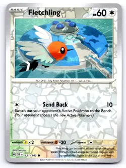 Pokemon Fletchling SV07: Stellar Crown SCR Common Reverse Holofoil 121/142 NM - Image 1