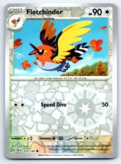 Pokemon Fletchinder SV07: Stellar Crown SCR Common Reverse Holofoil 122/142 NM - Image 1