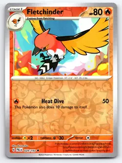 Pokemon Fletchinder SV02: Paldea Evolved PAL Reverse Holofoil 029/193 NM - Image 1