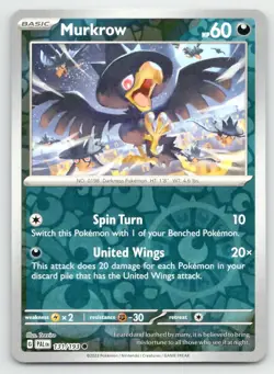 Pokemon Murkrow SV02: Paldea Evolved PAL Reverse Holo 131/193 NM - Image 1