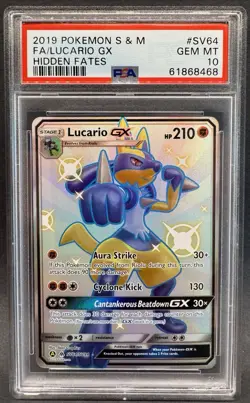 Lucario GX SV64/SV94 PSA 10 GEM MINT Pokemon Card Shiny Holo Rare Hidden Fates - Image 1