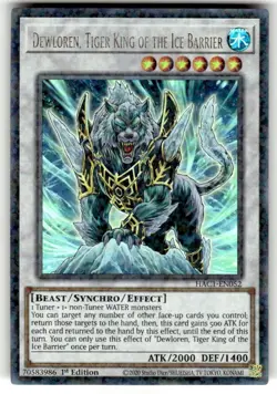 Yugioh Dewloren, Tiger King of the Ice Barrier HAC1-EN052 Ultra Rare 1st Ed NM - Image 1