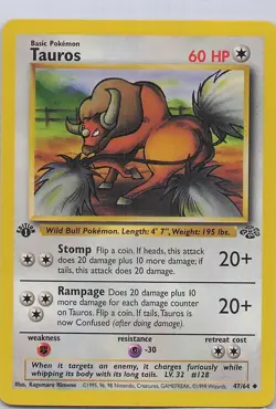 Tauros 47/64 Uncommon Jungle Pokemon 1st Edition Moderately Played - Image 1