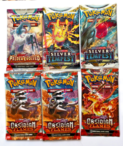 (6) Pokemon Booster Packs SEALED Paldea Evolved Silver Tempest Obsidian Flames - Image 3