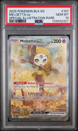 2025 POKEMON BLK EN-BLACK BOLT #167 MELOETTA EX SPECIAL ILLUSTRATION RARE PSA10 - Image 1
