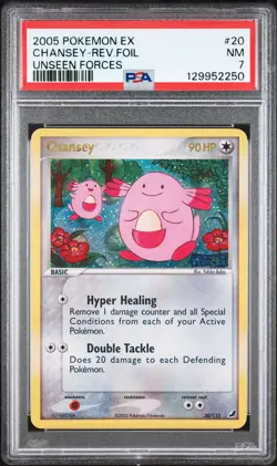 2005 POKEMON EX UNSEEN FORCES #20 CHANSEY-REVERSE FOIL PSA 7 - Image 1