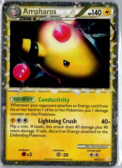 Ampharos 105/123 Prime Rare HeartGold & SoulSilver Pokemon Moderately Played - Image 1