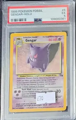 Pokemon TCG Gengar 5/62 Fossil Unlimited Holographic Card PSA 5 - Image 1