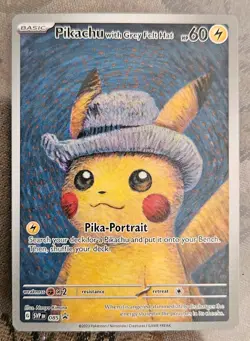 Pokemon Pikachu TCG Grey Felt Hat #085 Van Gogh Promo Card. NM. - Image 1