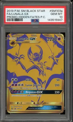 2019 POKEMON SUN MOON BLACK STAR SM103a FULL ART LUNALA GX GEM MT PSA 10 PROMO - Image 1