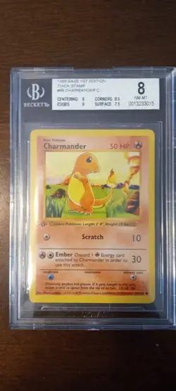 Pokemon 1st Edition Shadowless Charmander BGS 8 Centering 9 Edges 9 - Image 1