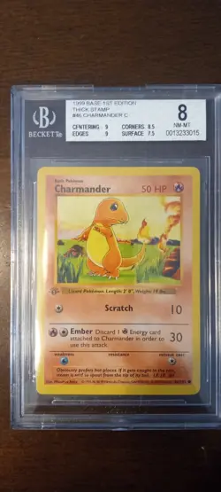 Pokemon 1st Edition Shadowless Charmander BGS 8 Centering 9 Edges 9 - Image 2