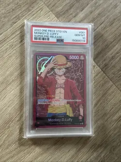 One Piece 2022 Super Pre-Release Monkey D. Luffy Leader ST01-001 PSA 10 Gem Mint - Image 1