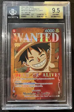 BGS 9.5 MONKEY D. LUFFY OP03 WANTED ALT ART ENGLISH ONE PIECE TCG 2023 ST01-012 - Image 1