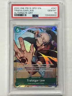 2022 One Piece OP01 Pre-Errata #047 Trafalgar Law Alternate Art PSA 10 - Image 1