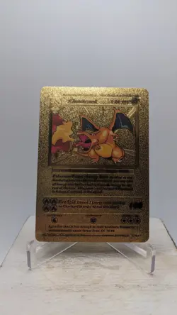 1999 WOTC Pokemon Charizard 120HP Gold Foil Metal Fan Art Card 4/102 - Image 1