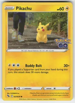 Pikachu 027/078 Common Pokemon GO Pokemon Moderately Played - Image 1