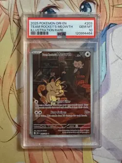 2025 Pokemon Destined Rivals Team Rocket's Meowth Full Art PSA 10 203/182 - Image 1