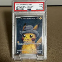 PSA 9 Pikachu Grey Felt Hat 2023 SVP #085 Van Gogh Promo Pokemon Card Mint - Image 1