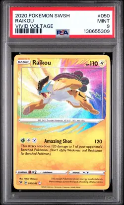 Pokemon Raikou 050/185 Amazing Rare SWSH Vivid Voltage PSA 9 MINT - Image 1