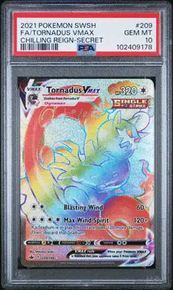 2021 POKEMON SWORD & SHIELD CHILLING REIGN SECRET FULL ART/TORNADUS VMAX PSA 10 - Image 1