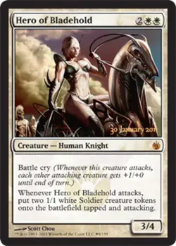 Moderate Play, English MTG Foil Hero of Bladehold - Foil - Prerelease Promo Pre- - Image 1