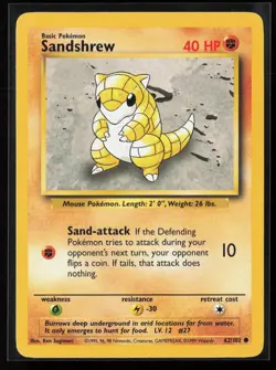Sandshrew 62/102 Common Base Set Unlimited WOTC Vintage Pokemon LP - Image 1