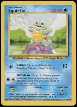 Squirtle 63/102 MP Base Set Unlimited Common Pokemon - Image 1